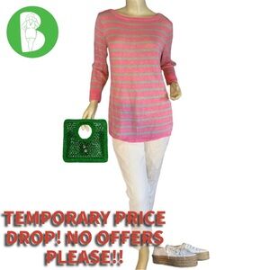 TALBOTS PINK W/GREEN STRIPES LINEN SWEATER (L)